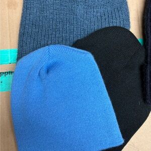 Set of Three Knit Beanies - Blue, Black